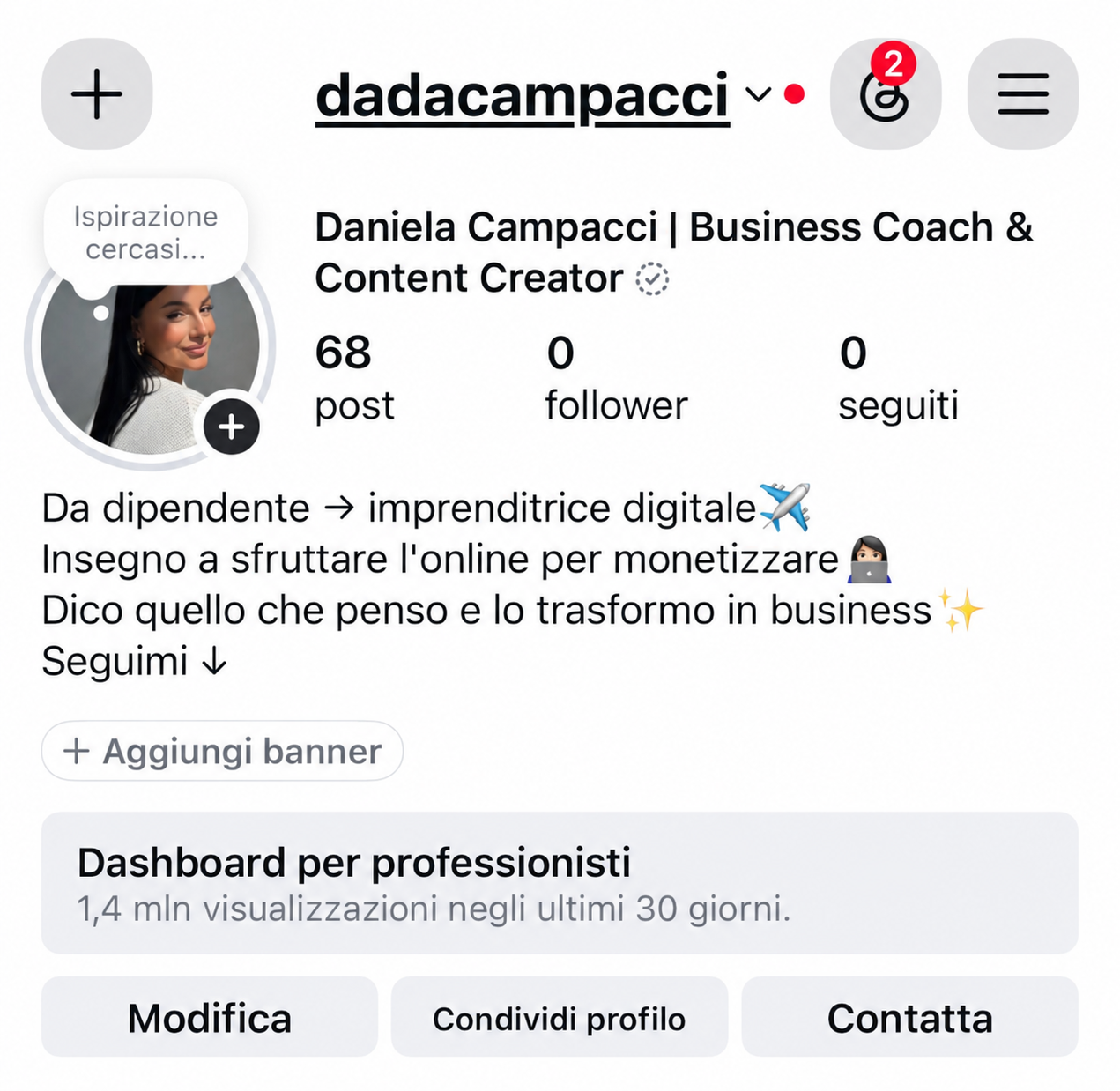 Profilo Instagram reale con 0 follower